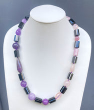 Load image into Gallery viewer, Natural Gemstone Necklace Onyx, Amethyst, Agate, Rose Quartz & Phosphosiderite. JM4