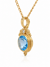 Load image into Gallery viewer, 9ct Yellow Gold Blue Topaz and Diamond Enhancer Pendant. MMP944