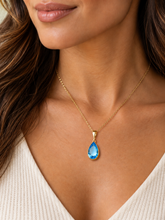 Load image into Gallery viewer, 9ct Yellow Gold Swiss Blue Topaz Teardrop Pendant. GA-560