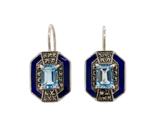 Load image into Gallery viewer, Sterling Silver Marcasite Enamel and Gemstone Lever Back Earrings. 43-189
