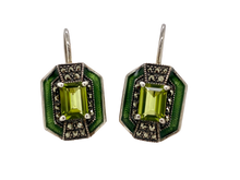 Load image into Gallery viewer, Sterling Silver Marcasite Enamel and Gemstone Lever Back Earrings. 43-189