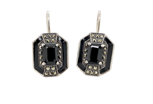 Load image into Gallery viewer, Sterling Silver Marcasite Enamel and Gemstone Lever Back Earrings. 43-189