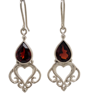 Load image into Gallery viewer, Sterling Silver and Garnet Filagree Tear Earrings J198