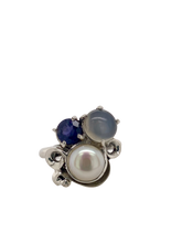 Load image into Gallery viewer, Sterling Silver Gemstone and Pearl Huddle Ring J484