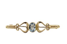 Load image into Gallery viewer, 9ct Gold Gemstone Filagree Bar Brooch J142