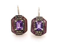 Load image into Gallery viewer, Sterling Silver Marcasite Enamel and Gemstone Lever Back Earrings. 43-189