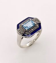Load image into Gallery viewer, Sterling Silver Marcasite Enamel and Gemstone Ring. 18-159