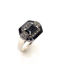 Load image into Gallery viewer, Sterling Silver Marcasite Enamel and Gemstone Ring. 18-159
