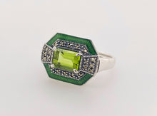 Load image into Gallery viewer, Sterling Silver Marcasite Enamel and Gemstone Ring. 18-159