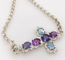 Load image into Gallery viewer, Sterling Silver Gemstone Cross Necklace