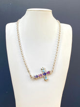 Load image into Gallery viewer, Sterling Silver Gemstone Cross Necklace