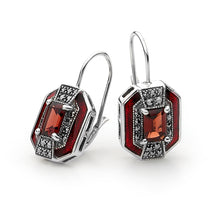 Load image into Gallery viewer, Sterling Silver Marcasite Enamel and Gemstone Lever Back Earrings. 43-189
