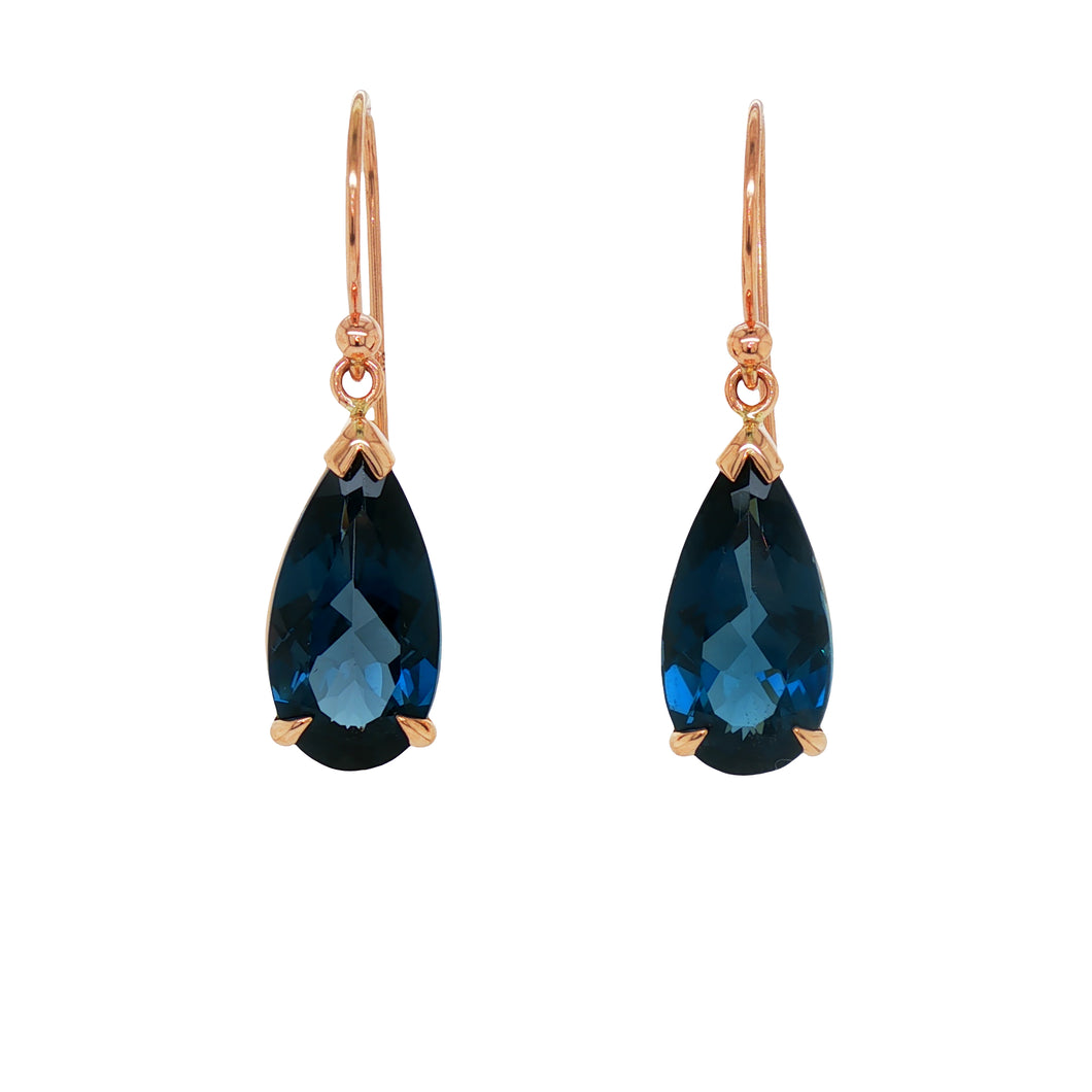 9ct Rose Gold London Blue Topaz Earrings. GA-472