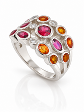Load image into Gallery viewer, Sterling Silver Garnet, Rhodolite Garnet &amp; Orange Sapphire Ring. HIM139
