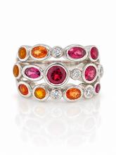 Load image into Gallery viewer, Sterling Silver Garnet, Rhodolite Garnet &amp; Orange Sapphire Ring. HIM139
