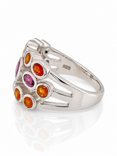 Load image into Gallery viewer, Sterling Silver Garnet, Rhodolite Garnet &amp; Orange Sapphire Ring. HIM139
