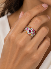 Load image into Gallery viewer, Sterling Silver Garnet, Rhodolite Garnet &amp; Orange Sapphire Ring. HIM139
