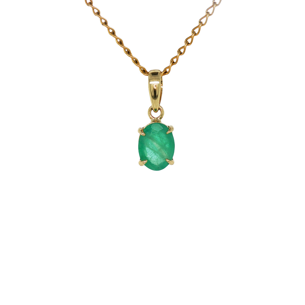 9ct Yellow Gold Zambian Emerald Pendant. GA-476