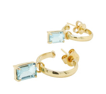 Load image into Gallery viewer, 9ct Yellow Gold Aquamarine Hoop Stud Earrings. GA-512
