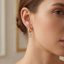 Load image into Gallery viewer, 9ct Yellow Gold Aquamarine Hoop Stud Earrings. GA-512
