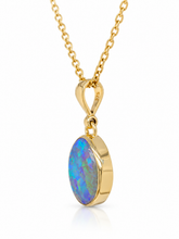 Load image into Gallery viewer, 9ct Yellow Gold Lightning Ridge Solid Black Opal Pendant. GA-545
