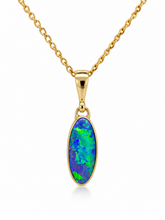 Load image into Gallery viewer, 9ct Yellow Gold Lightning Ridge Solid Black Opal Pendant. GA-546
