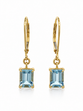 Load image into Gallery viewer, 9ct Yellow Gold Aquamarine Emerald-Cut Drop Earrings. GA557

