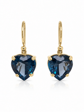 Load image into Gallery viewer, 9ct Yellow Gold London Blue Topaz Heart Earrings. GA-556
