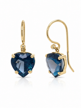 Load image into Gallery viewer, 9ct Yellow Gold London Blue Topaz Heart Earrings. GA-556
