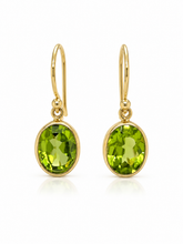 Load image into Gallery viewer, 9ct Yellow Gold Peridot Oval Drop Earrings. GA-561
