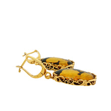 Load image into Gallery viewer, Gold Plated Sterling Silver Baltic Amber Cameo Earrings. HEN107
