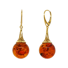 Load image into Gallery viewer, Gold Plated Sterling Silver Baltic Amber Earrings. HEN108
