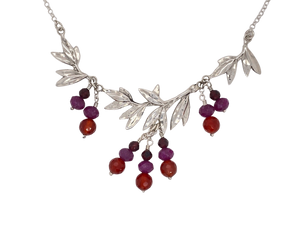 Sterling Silver Ruby Garnet and Carnelian Wattle Necklace. J262RGC