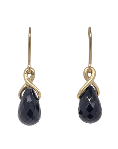 9ct Yellow Gold Onyx Twist Earrings. J436O