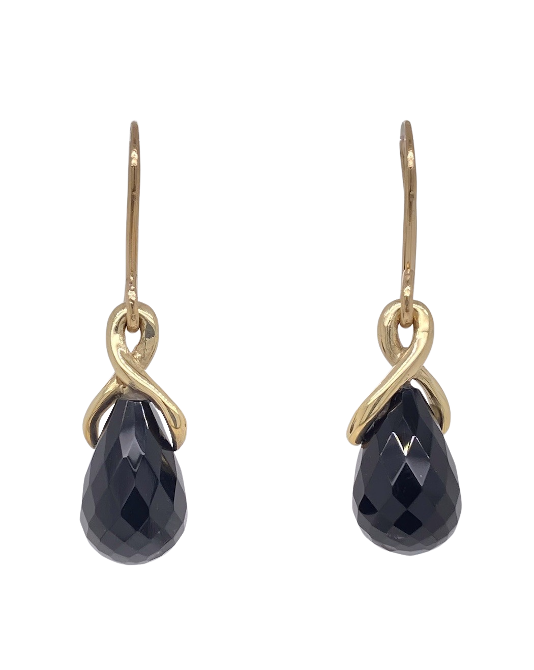 9ct Yellow Gold Onyx Twist Earrings. J436O