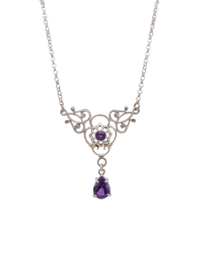 Sterling Silver Amethyst Silver Lace Necklace. J245AM