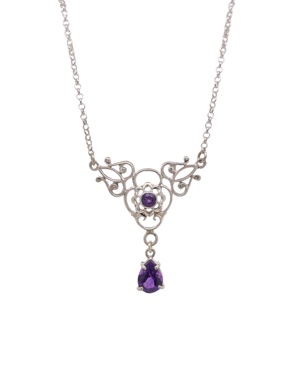 Sterling Silver Amethyst Silver Lace Necklace. J245AM