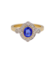 Load image into Gallery viewer, 9ct White and Yellow Gold Ceylon Sapphire and Diamond Ring. 2420CSD
