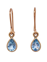 Load image into Gallery viewer, 9ct Rose Gold Blue Topaz Little Drop Earrings. JLD1
