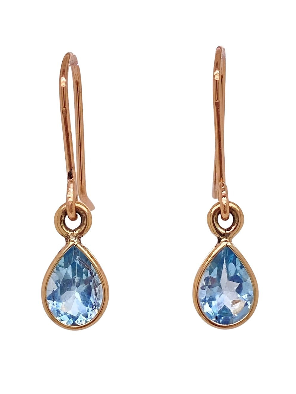 9ct Rose Gold Blue Topaz Little Drop Earrings. JLD1