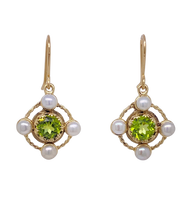 Load image into Gallery viewer, 9ct Yellow Gold Peridot Freshwater Pearl Sandrine Earrings. J493P
