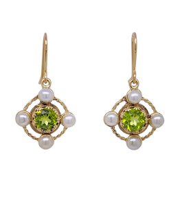 9ct Yellow Gold Peridot Freshwater Pearl Sandrine Earrings. J493P