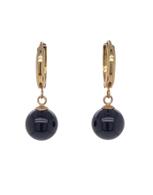 Load image into Gallery viewer, 9ct Yellow Gold Huggie with Onyx Drop Earring. E827O
