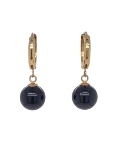 9ct Yellow Gold Huggie with Onyx Drop Earring. E827O
