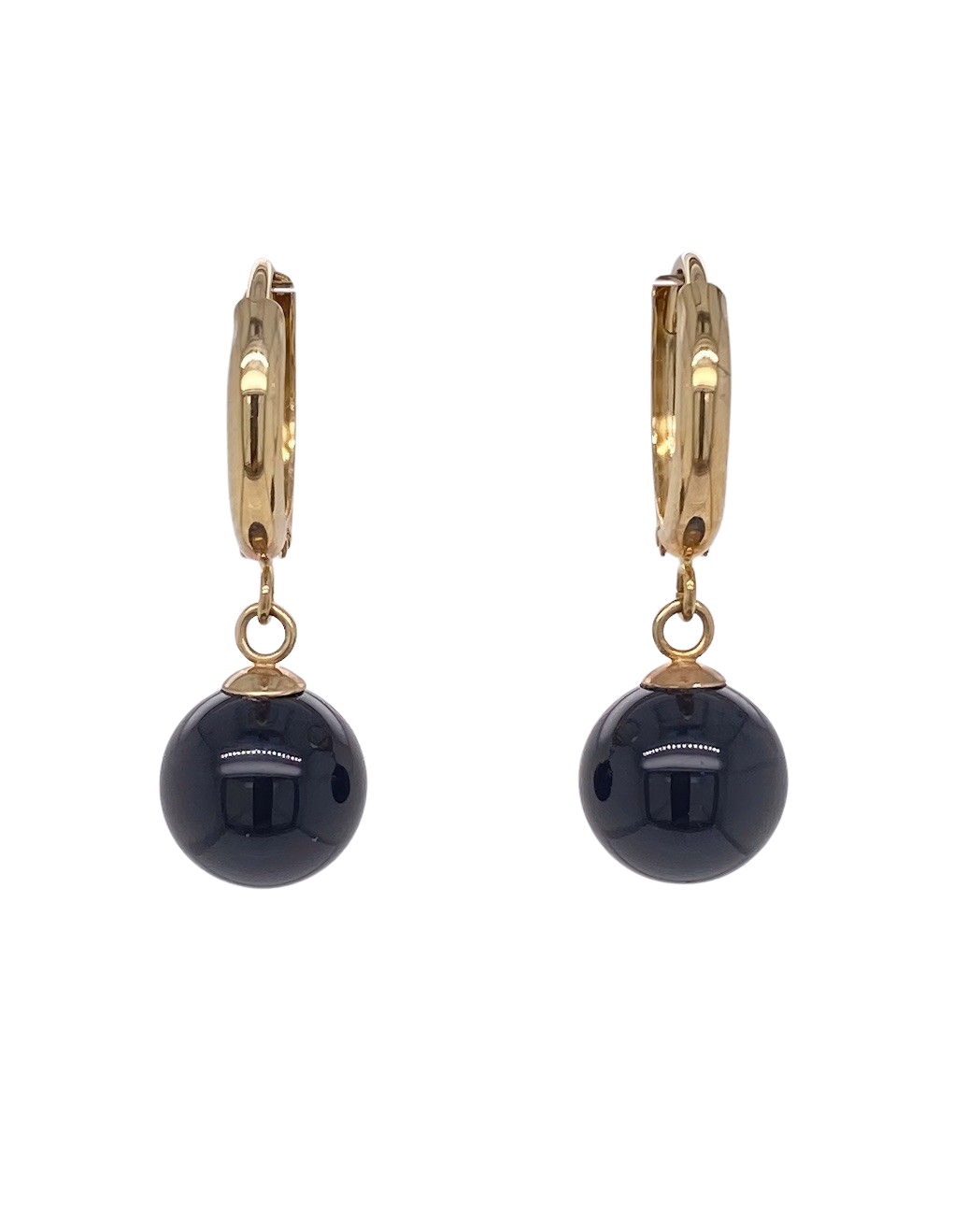 9ct Yellow Gold Huggie with Onyx Drop Earring. E827O