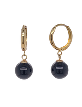 Load image into Gallery viewer, 9ct Yellow Gold Huggie with Onyx Drop Earring. E827O
