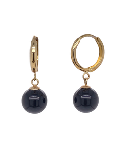 9ct Yellow Gold Huggie with Onyx Drop Earring. E827O