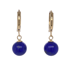 9ct Yellow Gold Huggie with Lapis Lazuli Drop Earrings. E827L