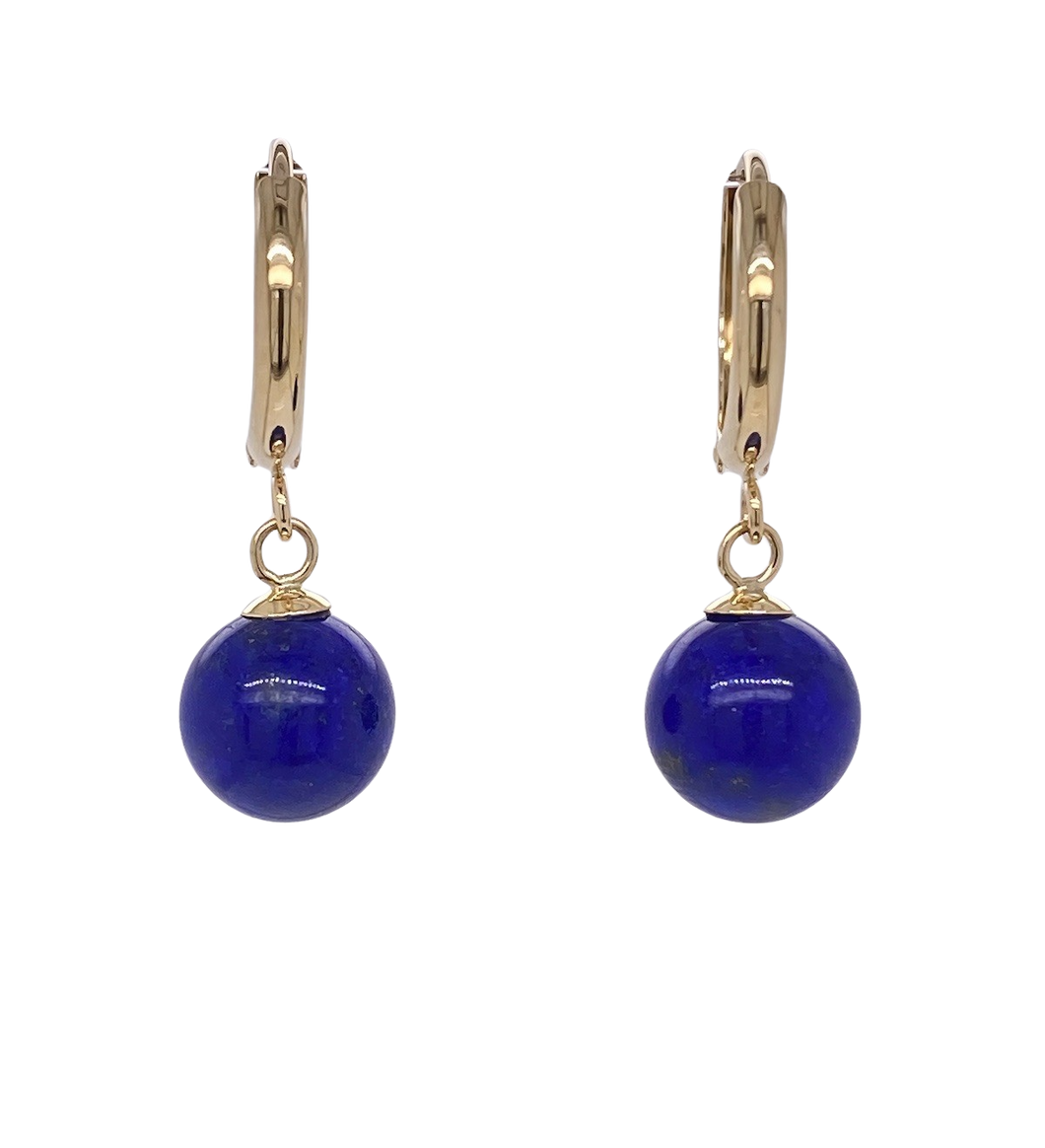 9ct Yellow Gold Huggie with Lapis Lazuli Drop Earrings. E827L
