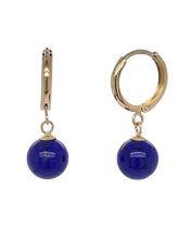 Load image into Gallery viewer, 9ct Yellow Gold Huggie with Lapis Lazuli Drop Earrings. E827L
